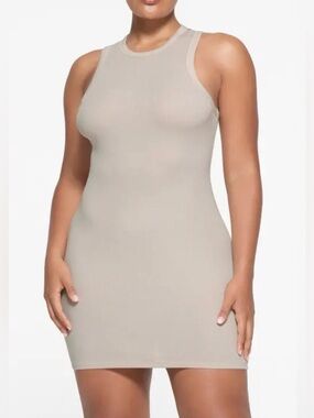 Skims Cotton Ribbed Tank Mini Dress Bodycon Crew Neck Basic NWT Size M